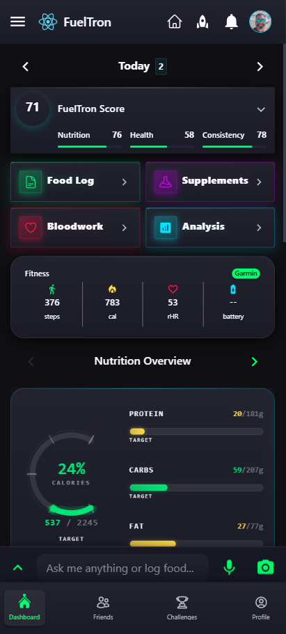 FuelTron dashboard screen