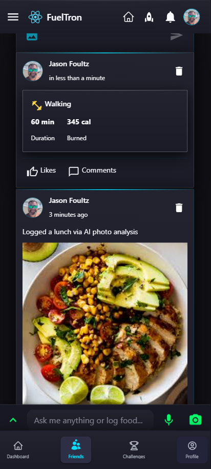 FuelTron social feed screen